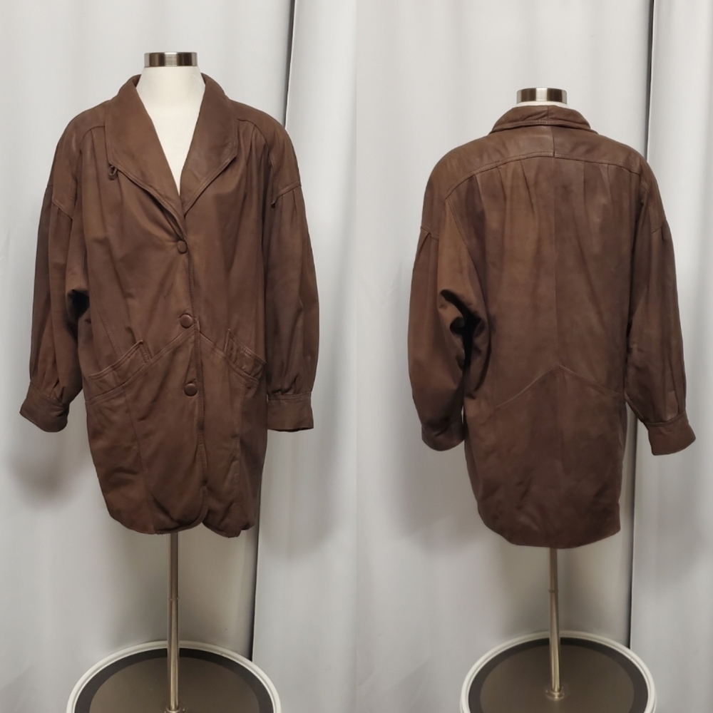 Vintage 90s y2k Wilsons Brown Leather Car Coat Jacket Woman's Medium